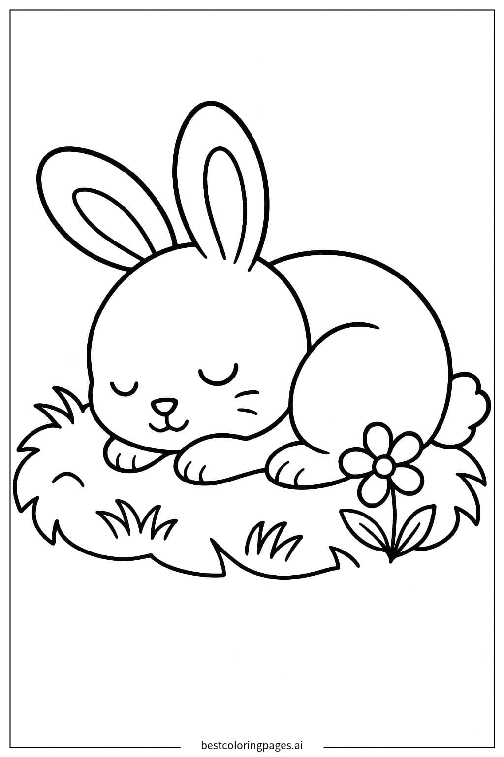 草原で眠るうさぎ のぬりえ