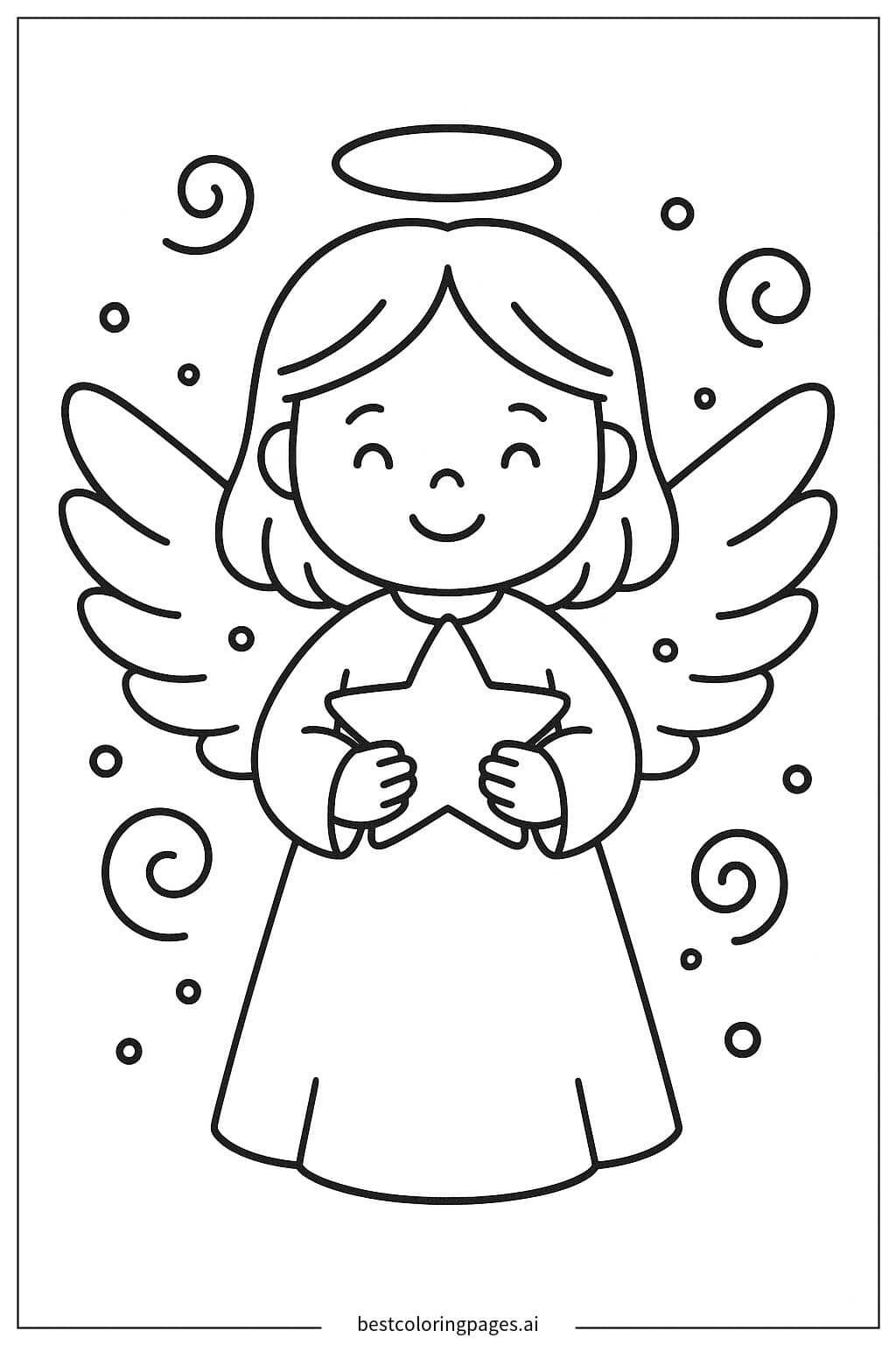 Desenhos de Anjo sorridente segurando uma estrela para Colorir
