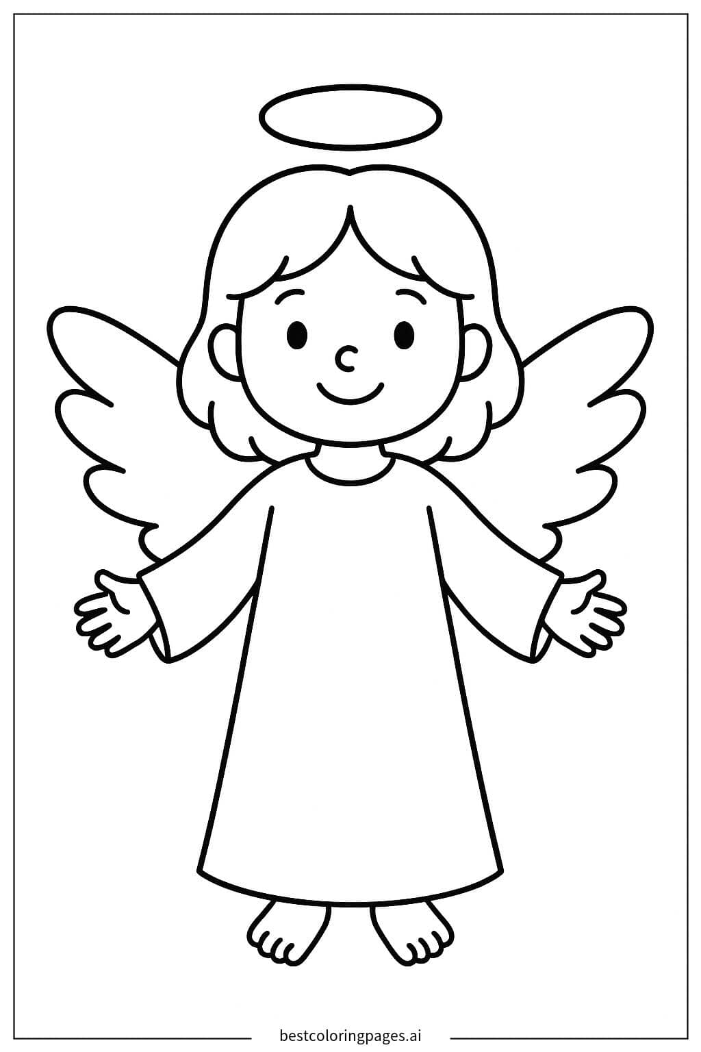 Desenhos de Anjo Sorridente com Auréola Simples para Colorir