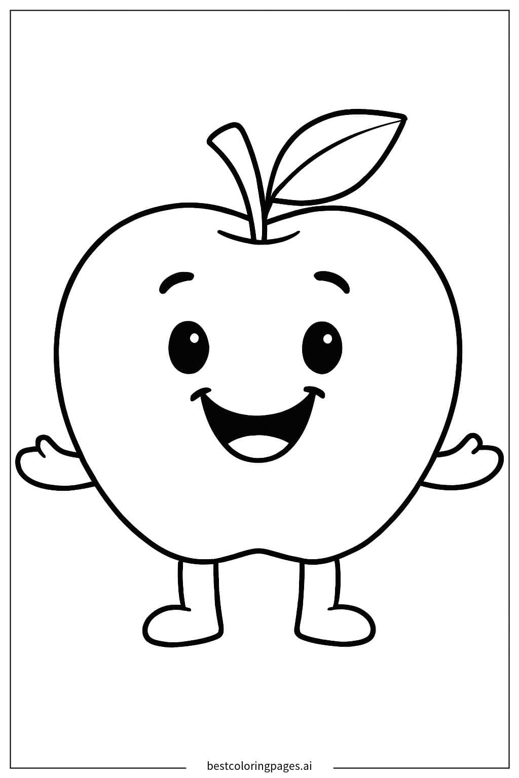 Smiling Apple Character Coloring Page