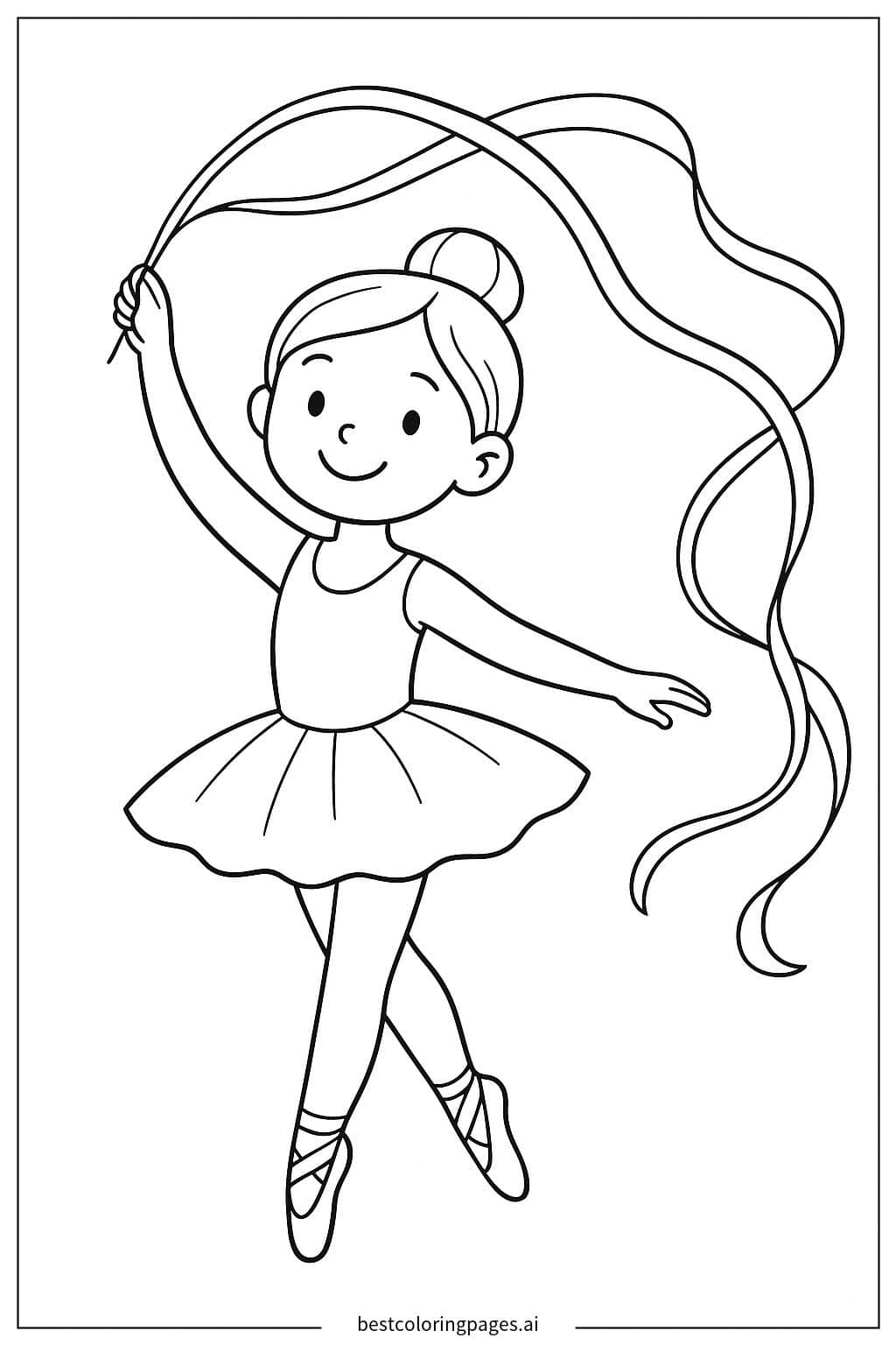 Desenhos de Bailarina Sorridente com Fita para Colorir