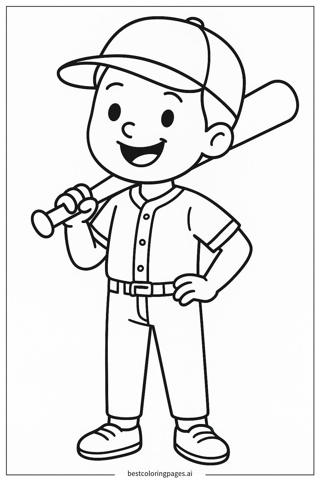 Desenhos de Jogador de beisebol sorridente em pé para Colorir