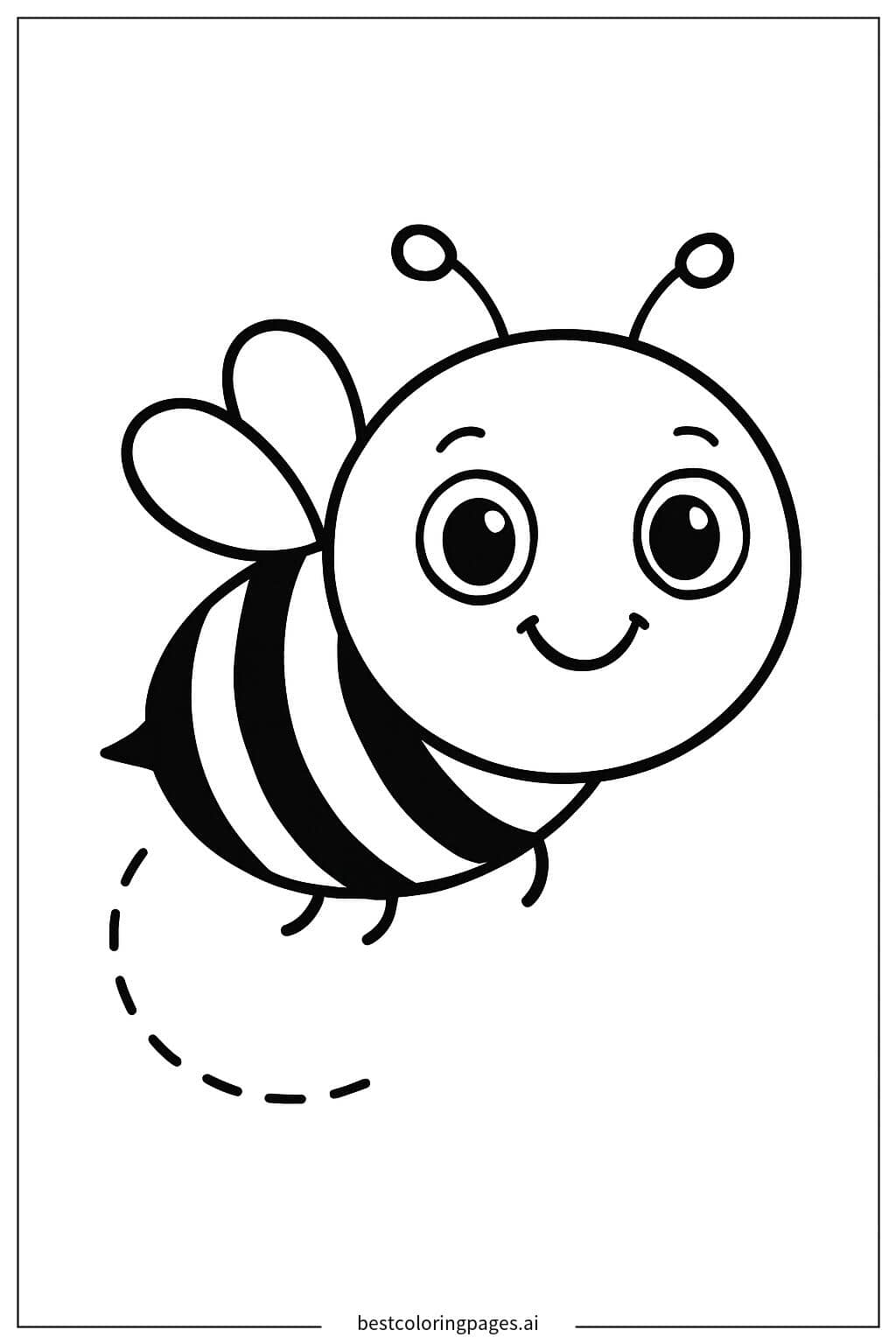 Smiling Bee Flying in the Sky Coloring Page