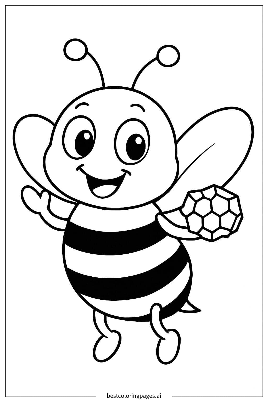Smiling Bee with a Honeycomb Coloring Page