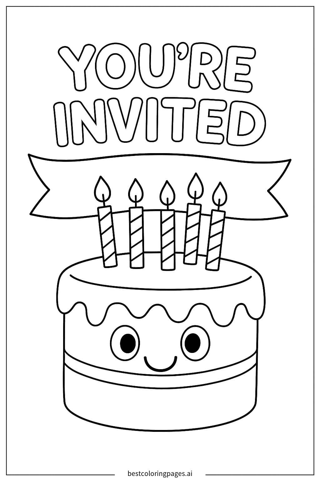 You're Invited: Smiling Cake Birthday Coloring Page Coloring Page