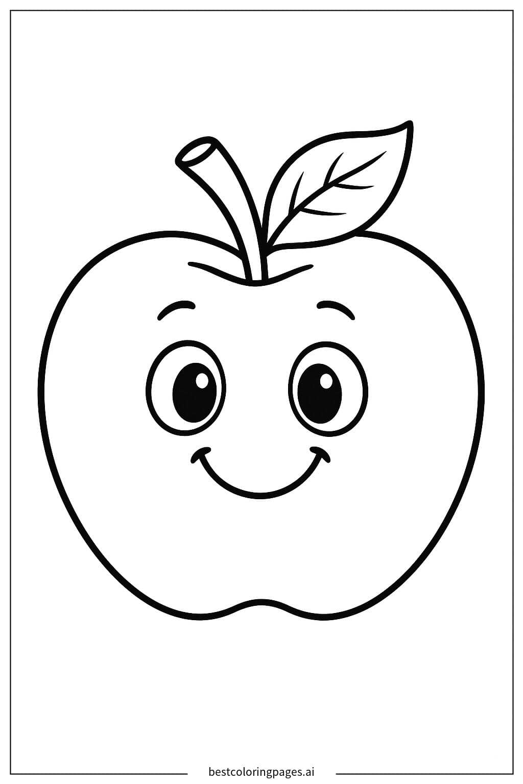 Smiling Cartoon Apple Coloring Page