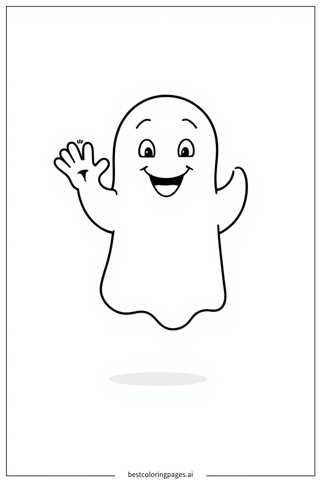 Smiling Ghost Waving Coloring Page