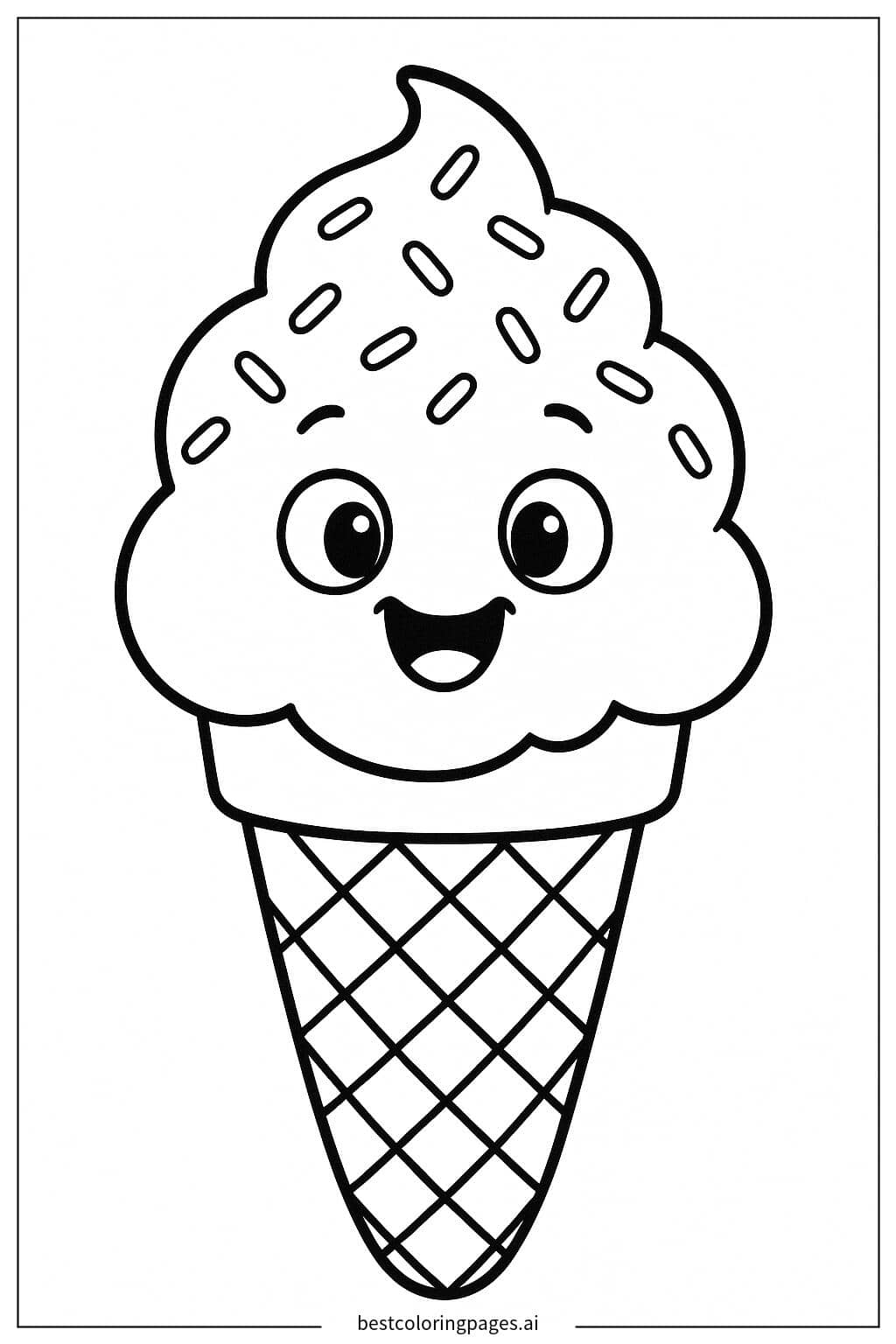 Smiling Ice Cream Character Coloring Page