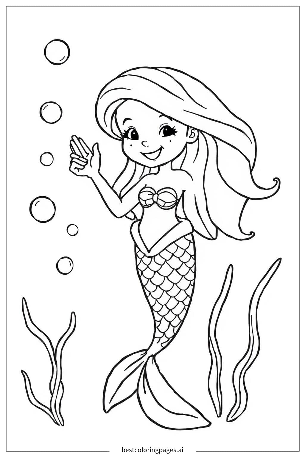 Dibujos de Sirena sonriente saludando para Colorear