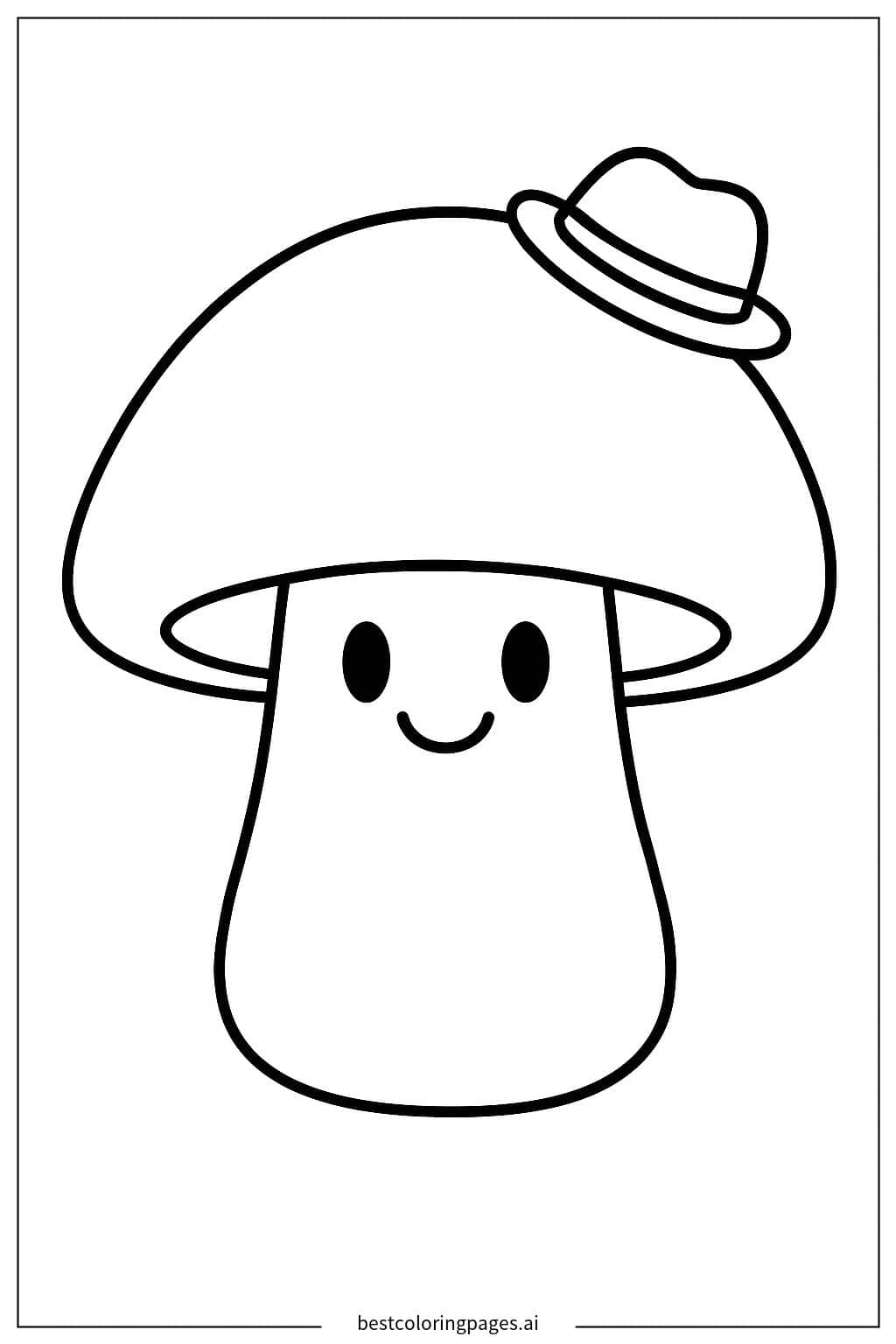 Happy Mushroom with Tiny Hat Coloring Page