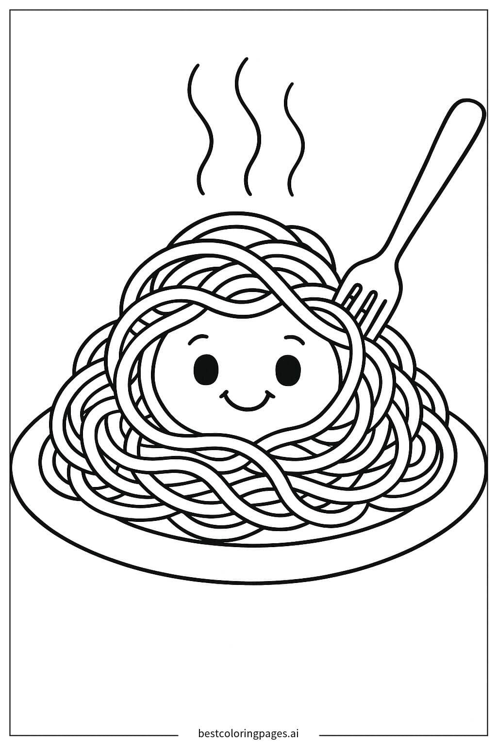 Disegni di Spaghetti sorridenti su un piatto da Colorare