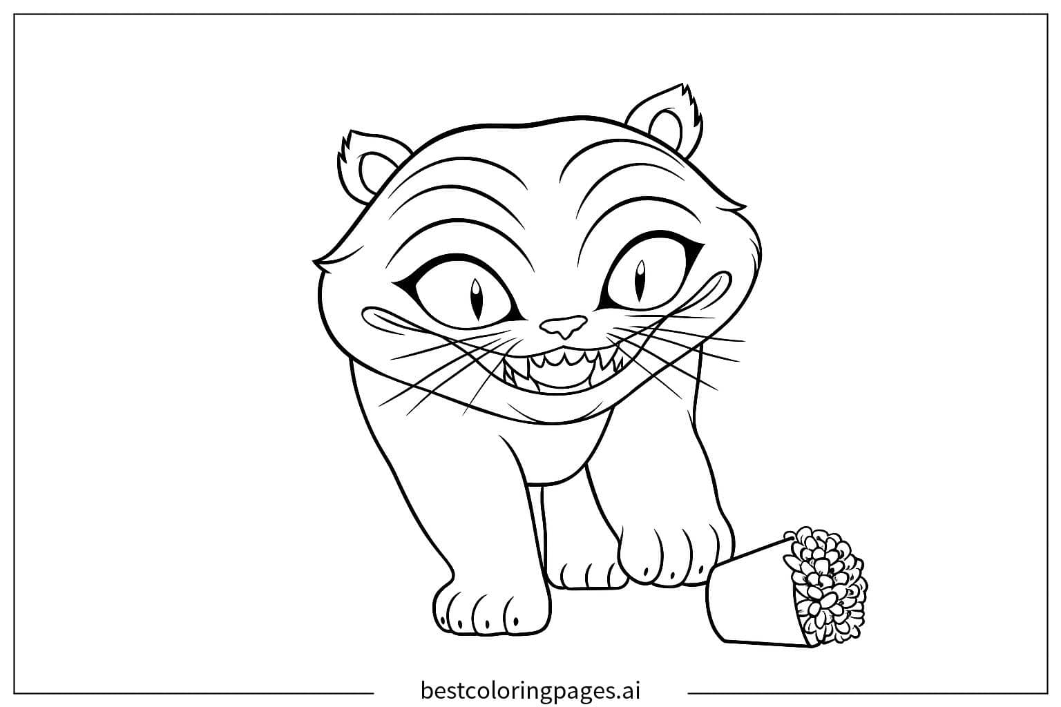 Dibujos de Tigre sonriente con flores para Colorear