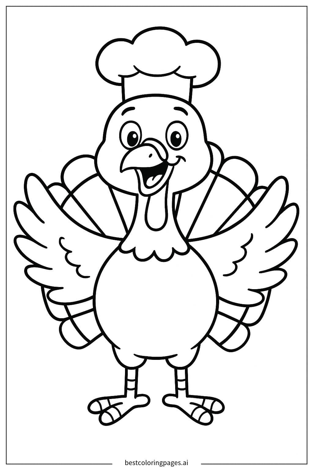 Happy Thanksgiving Turkey Wearing a Chef's Hat Coloring Page