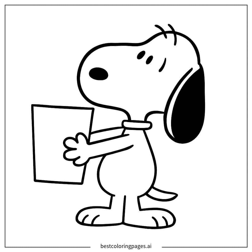 Snoopy Holding a Paper Coloring Page