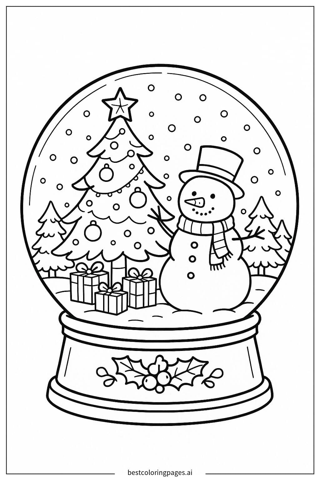 Desenhos de Globo de Neve com Cena de Natal para Colorir