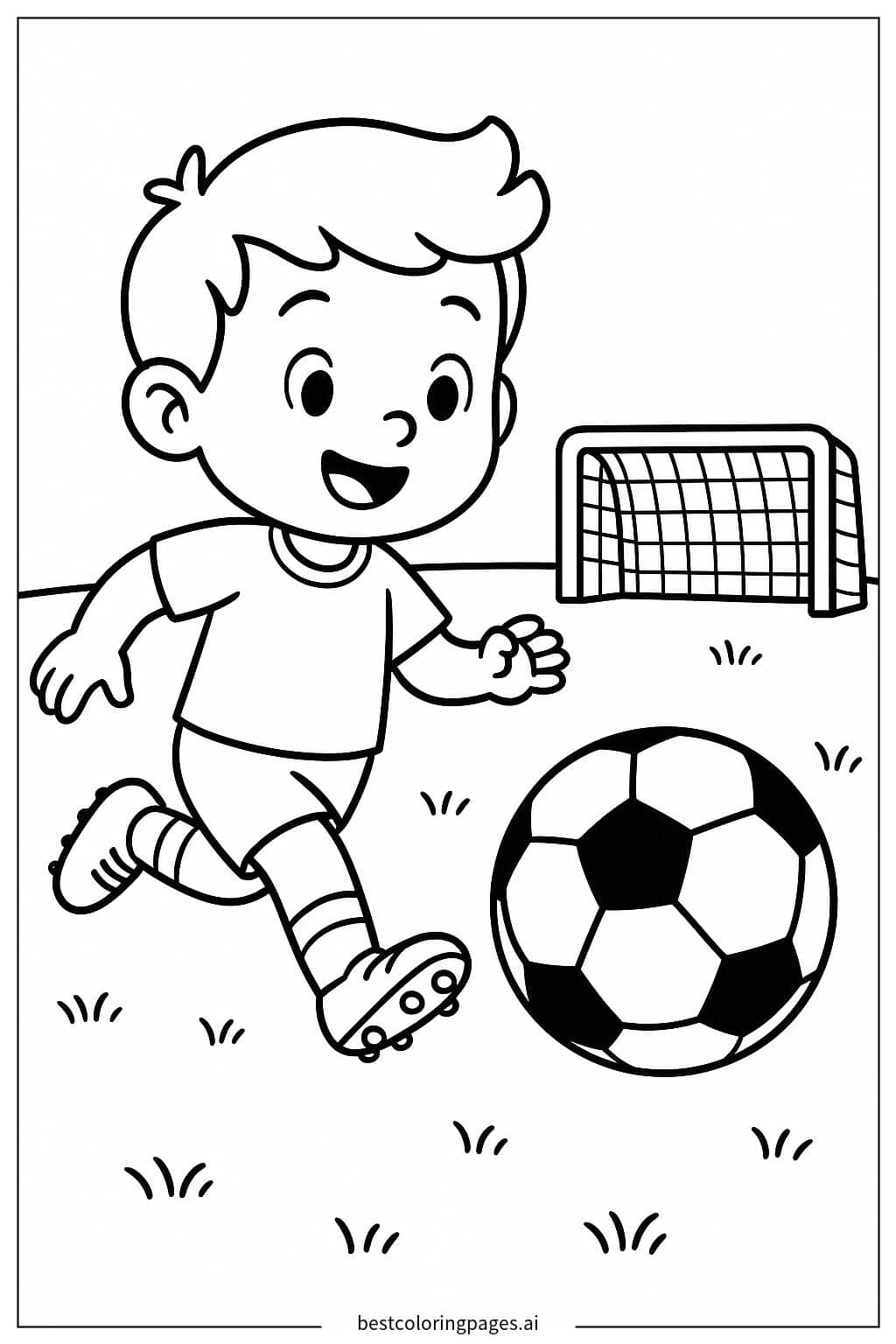 Soccer Ball on the Field Coloring Page
