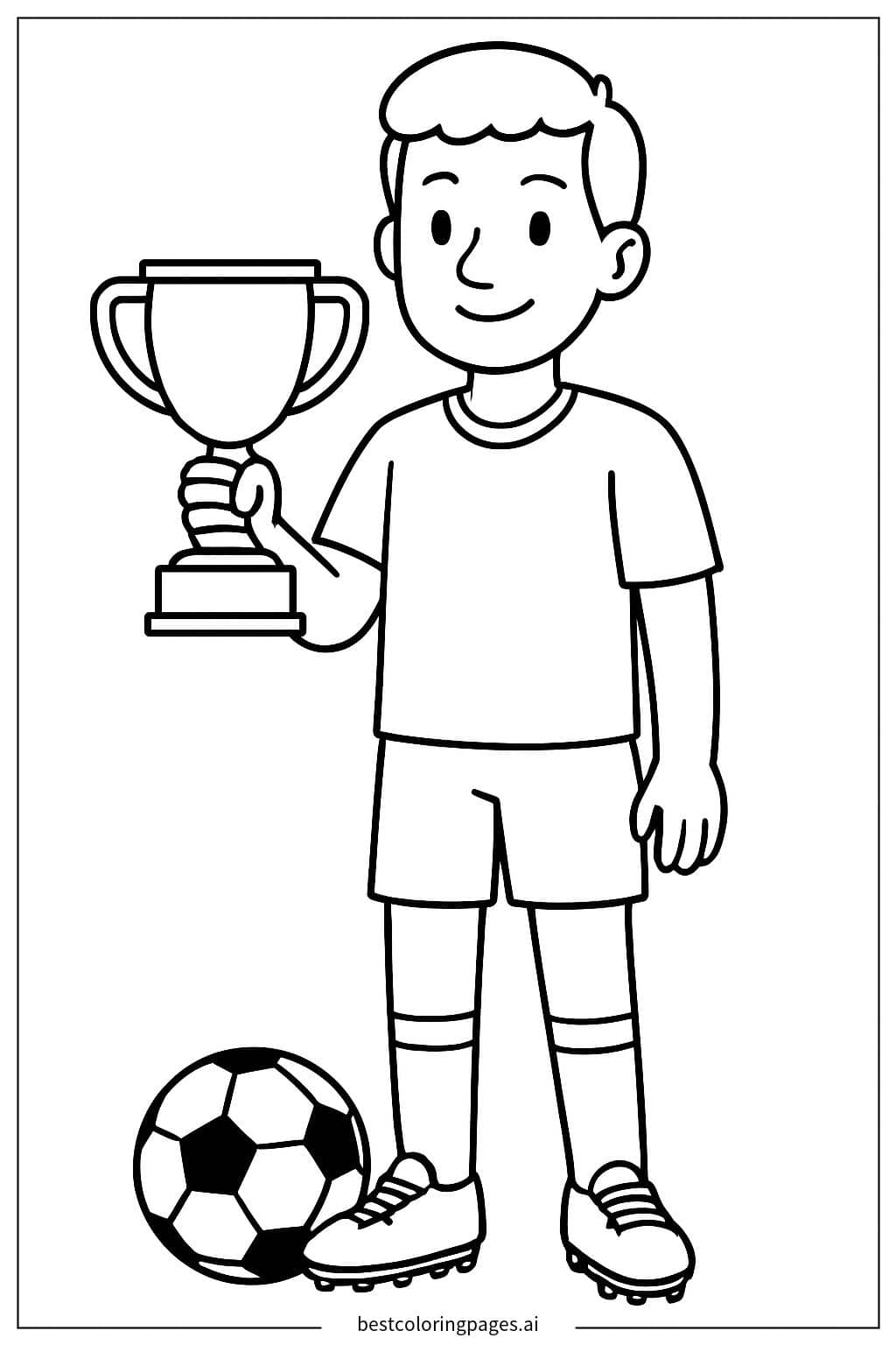 Soccer Champion with Trophy Coloring Page