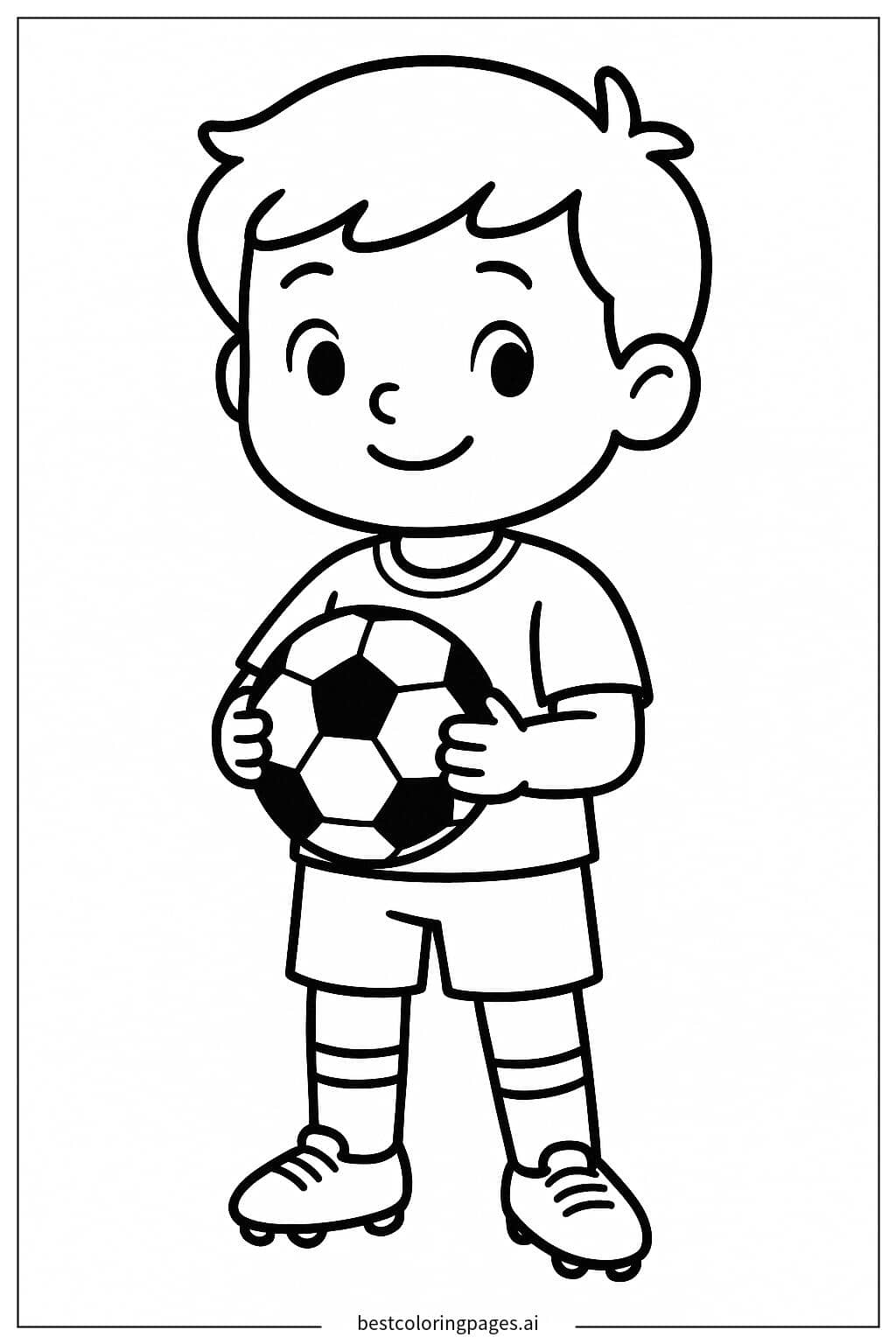 Young Soccer Player Holding a Ball Coloring Page