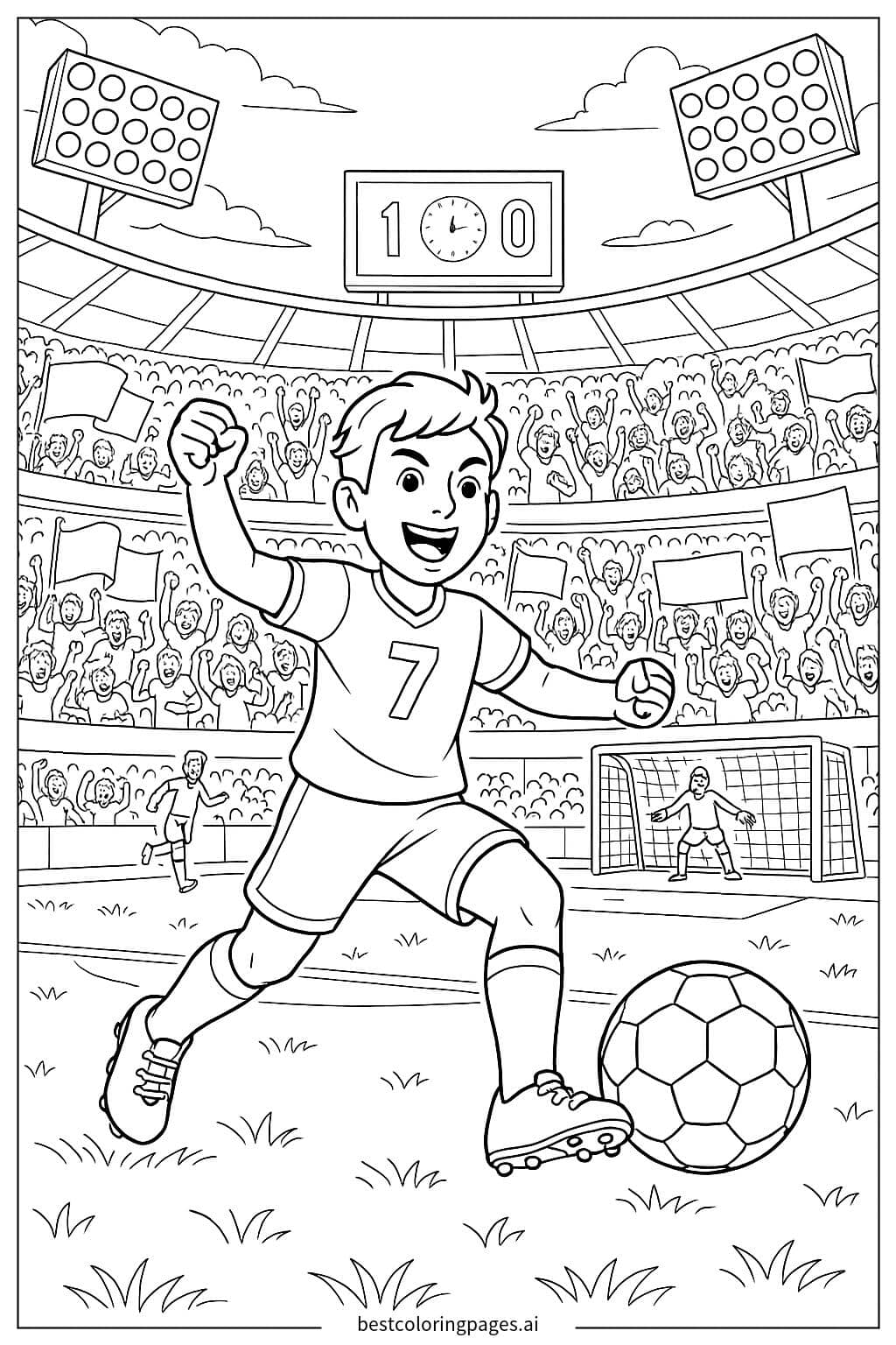 Soccer Stadium with Cheering Crowd Coloring Page