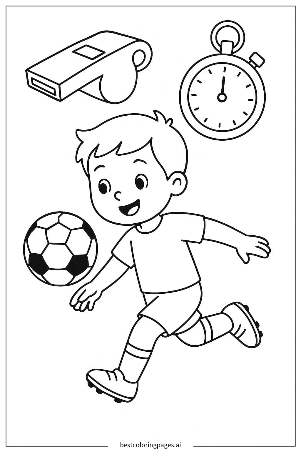 Soccer Whistle and Stopwatch Coloring Page