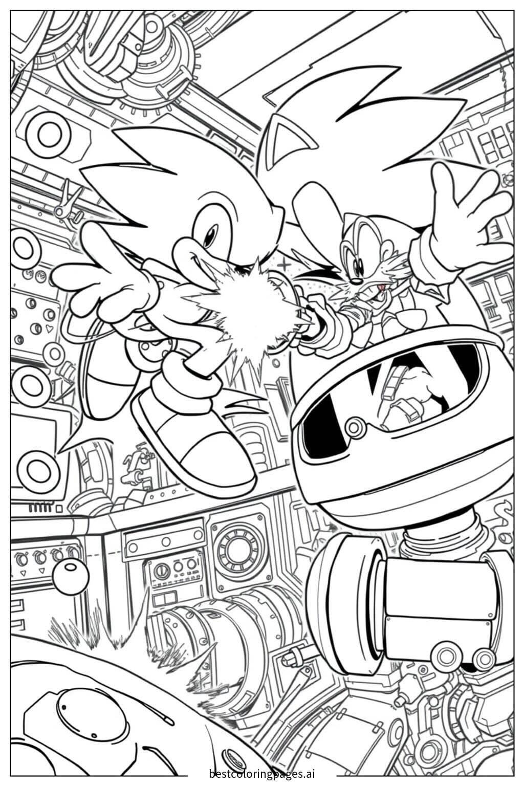 Sonic Battling Dr. Eggman Coloring Page