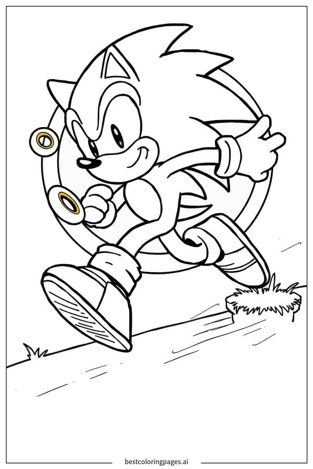 Sonic Collecting Golden Rings Coloring Page