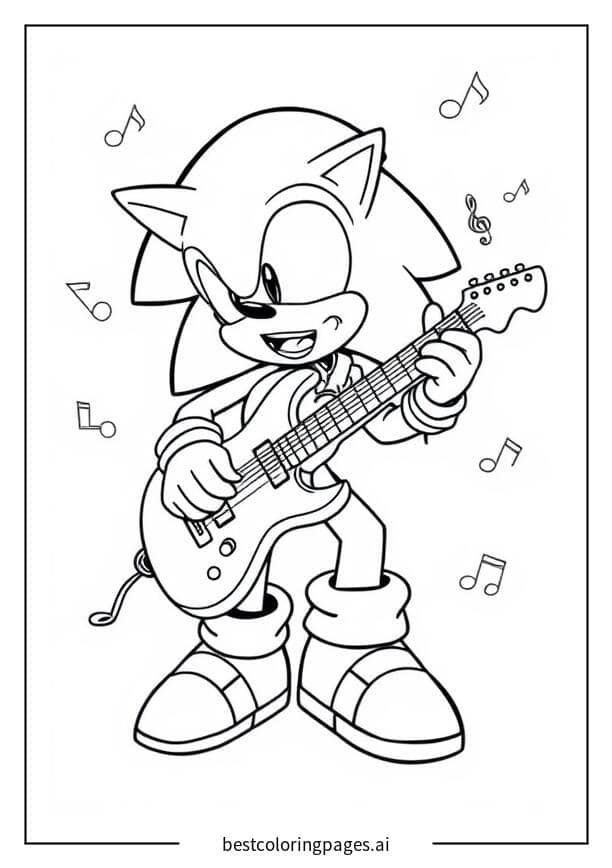 Sonic Rocking Out Coloring Page