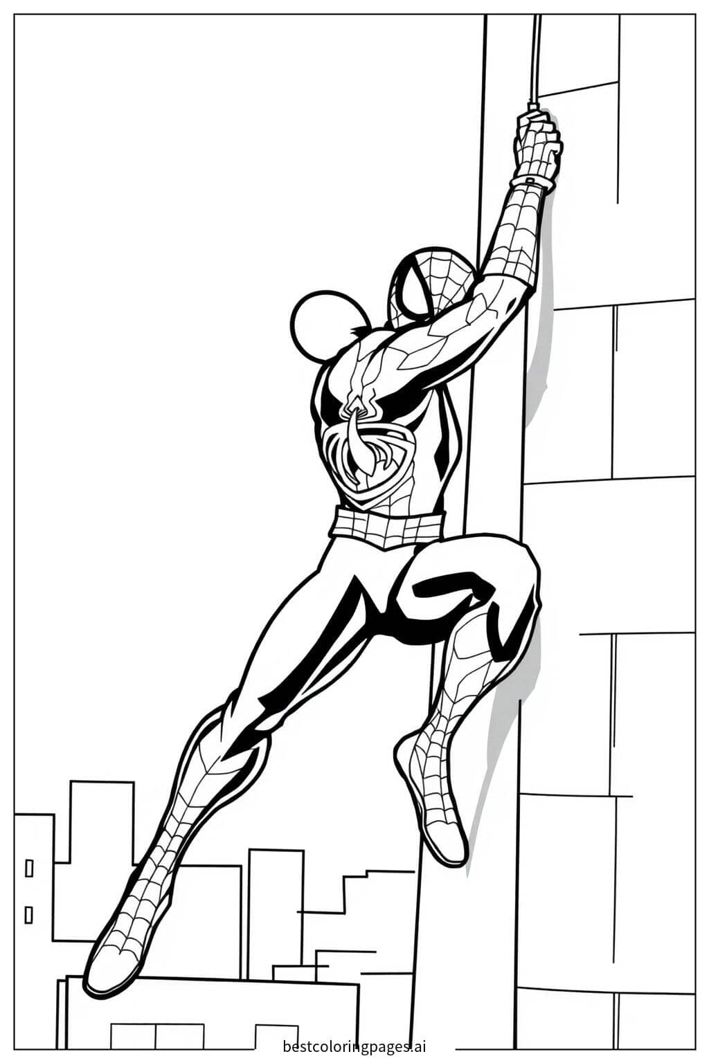Coloriage Spiderman escaladant un bâtiment