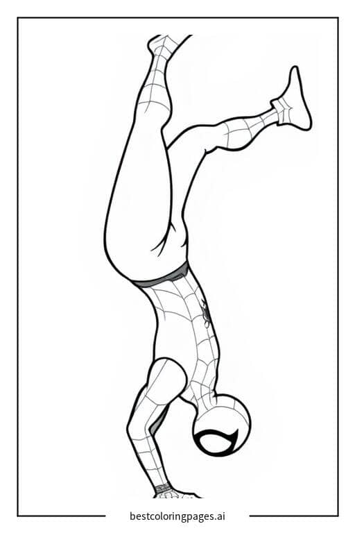 Coloriage Spiderman en équilibre sur les mains