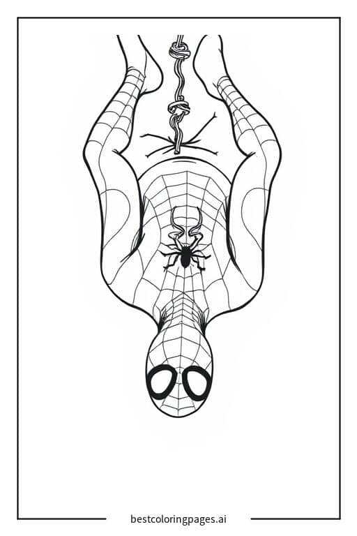 Coloriage Spiderman suspendu à l'envers