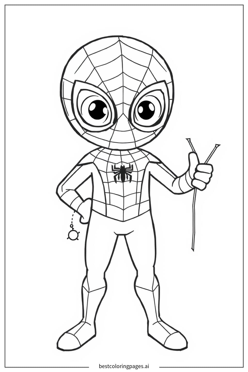 Coloriage Spiderman tenant la toile