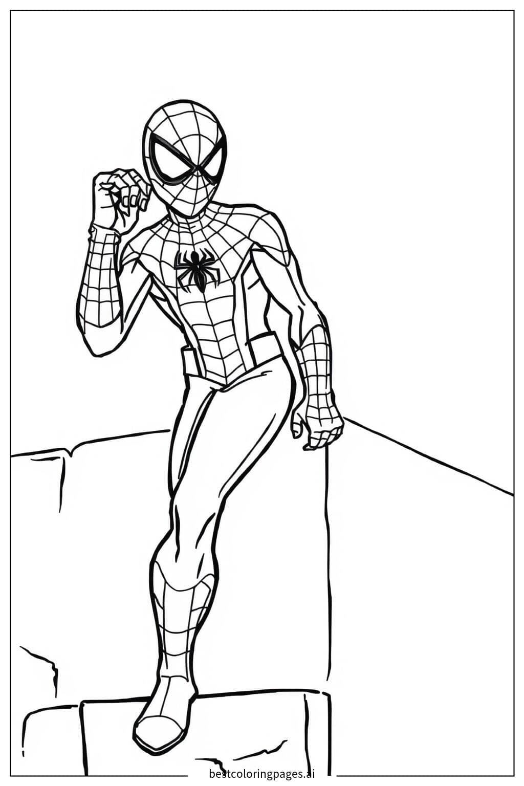 Coloriage Spiderman debout sur un mur
