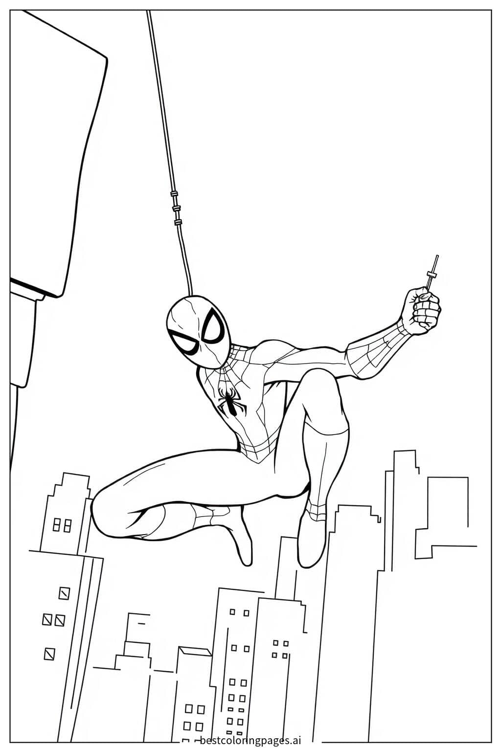 Coloriage Spiderman en Balancement