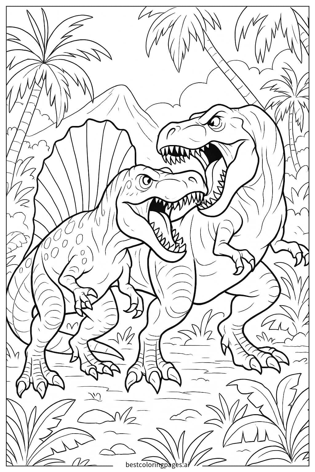Disegni di Battaglia tra Spinosauro e T-Rex da Colorare