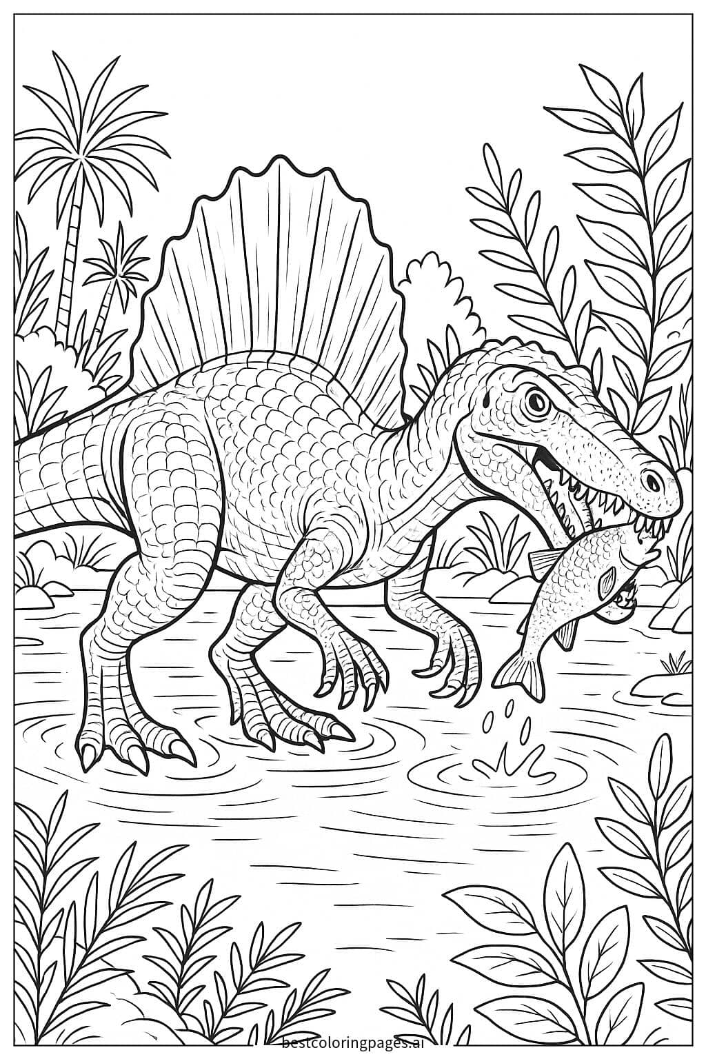 Disegni di Spinosauro a Caccia della Preda da Colorare