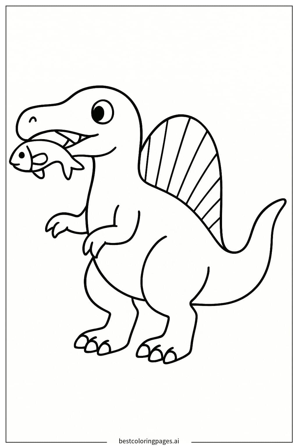 Disegni di Spinosauro con un pesce da Colorare