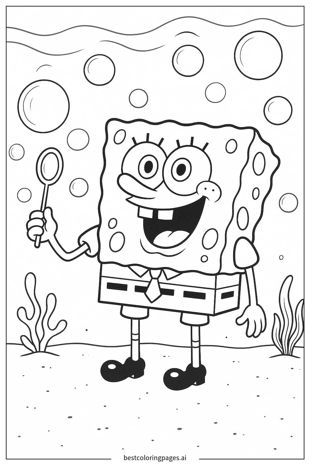 Spongebob Blowing Soap Bubbles Coloring Page