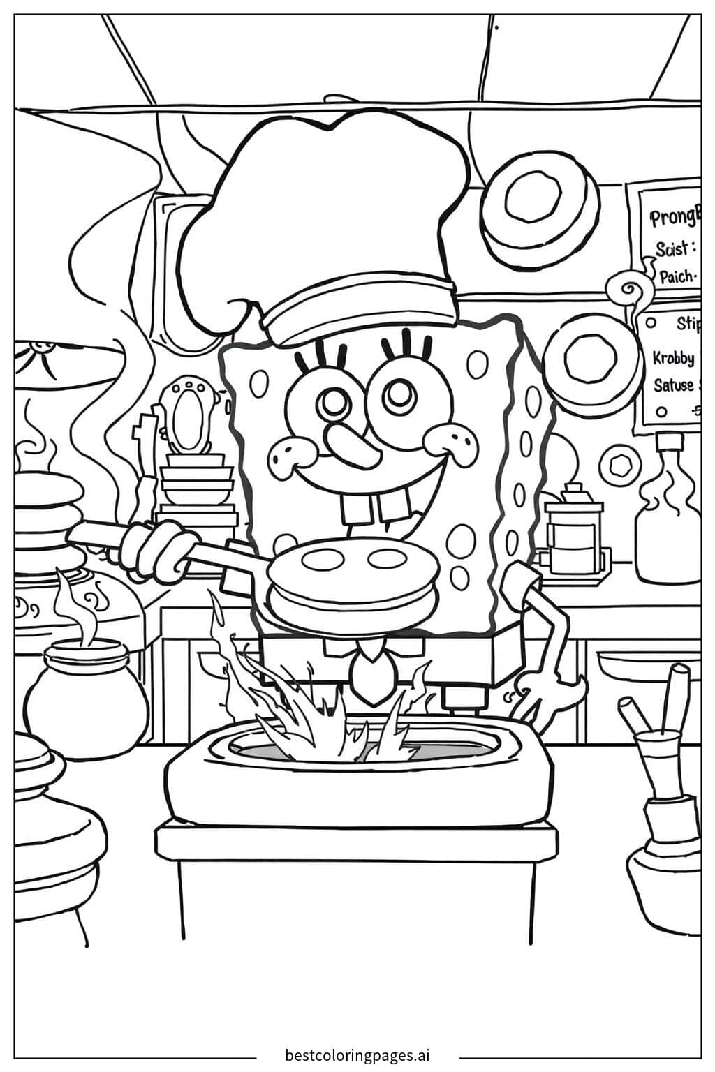 SpongeBob Cooking Krabby Patties Coloring Page