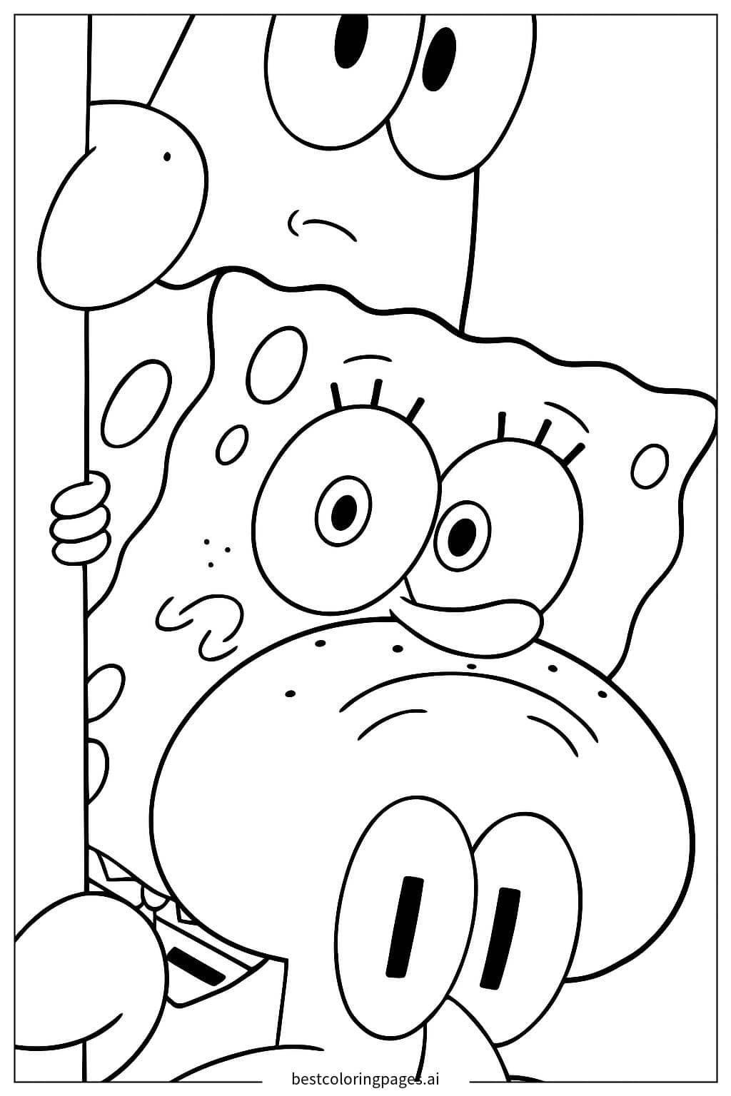 Dibujos de Bob Esponja con Amigos para Colorear