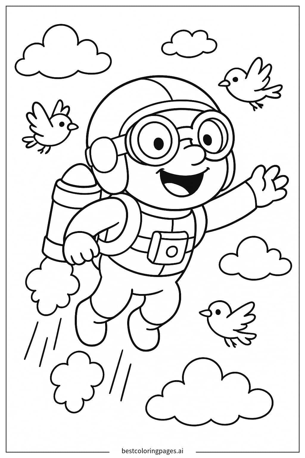 Gambar Mewarnai Sprunki Terbang dengan Jetpack