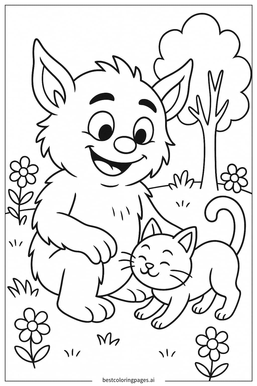 Dibujos de Sprunki jugando con un gato para Colorear