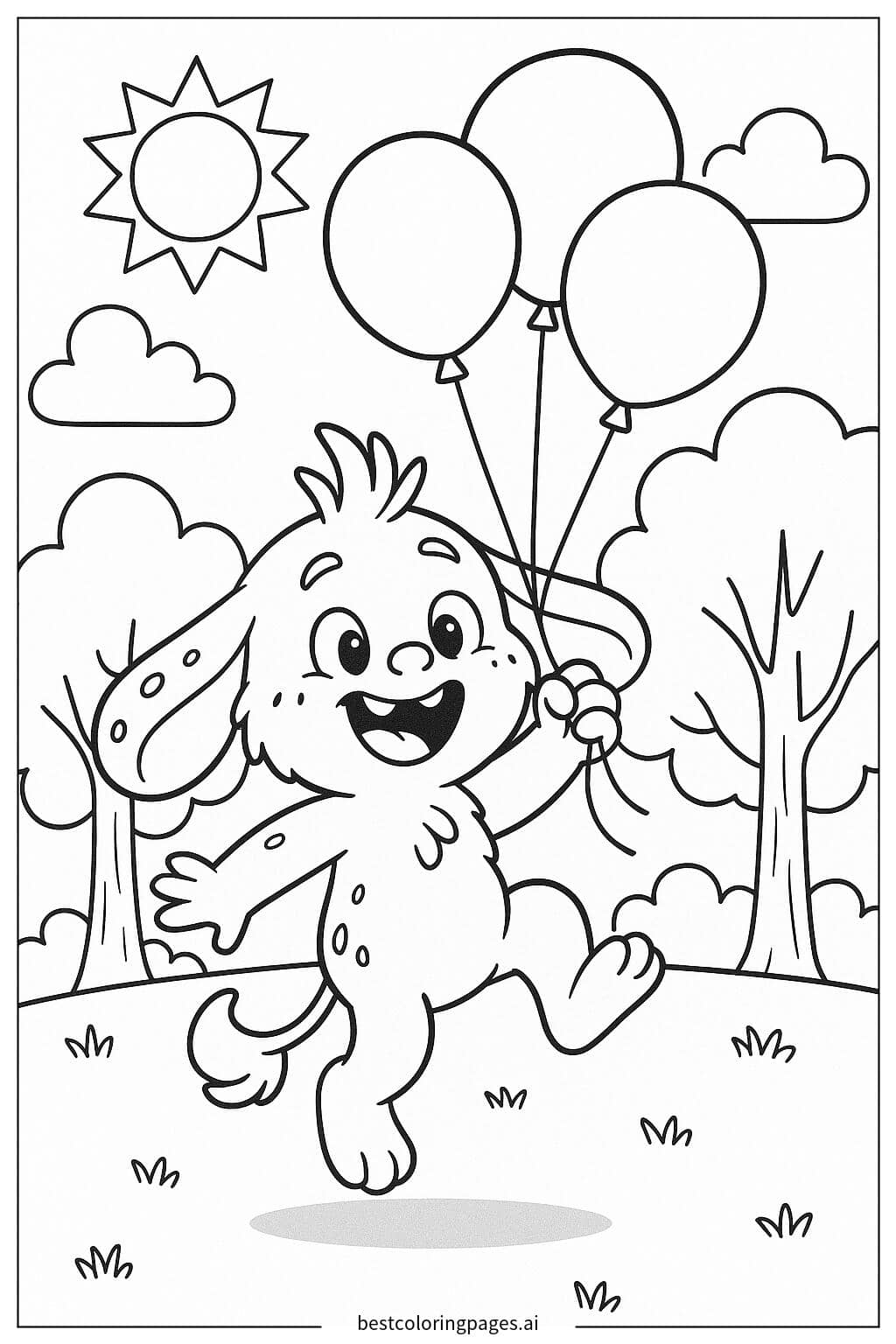 Dibujos de Sprunki jugando con globos para Colorear