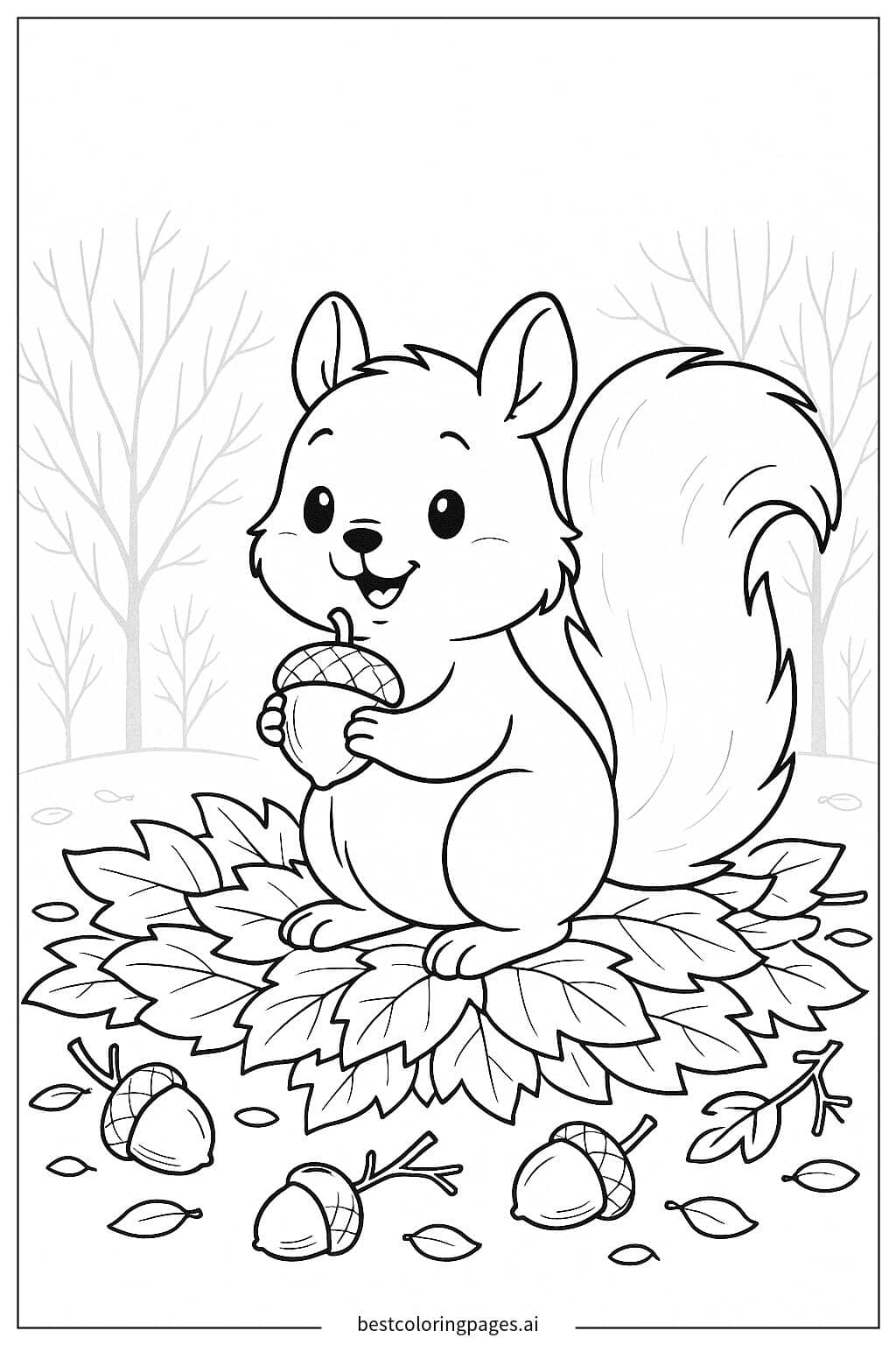 Desenhos de Esquilo segurando uma bolota para Colorir