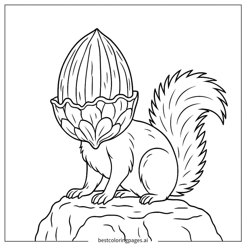 Squirrel with nut head のぬりえ
