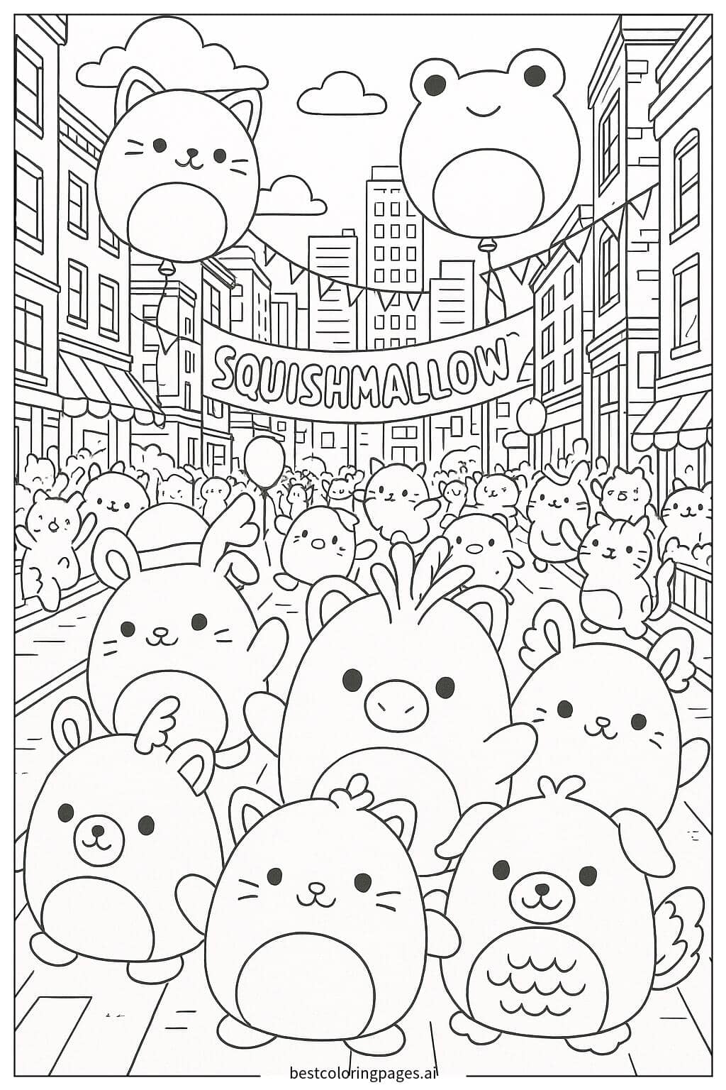 Dibujos de Desfile de la Ciudad de Squishmallow para Colorear