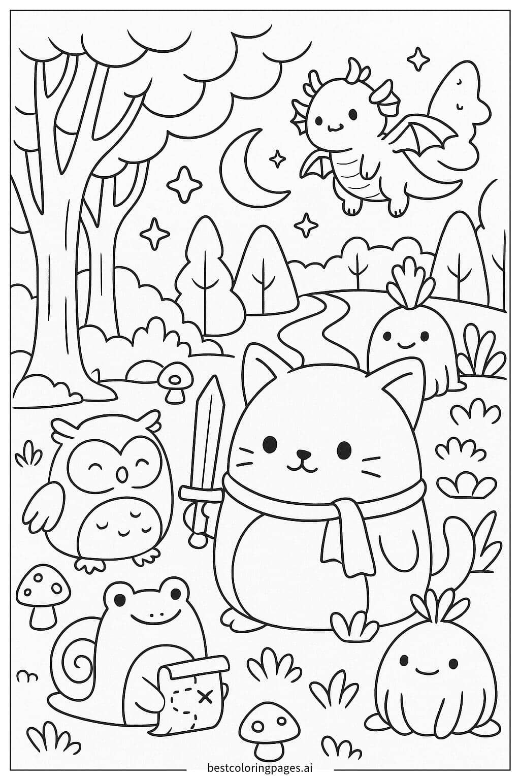 Dibujos de Aventura en el Bosque Mágico de Squishmallow para Colorear