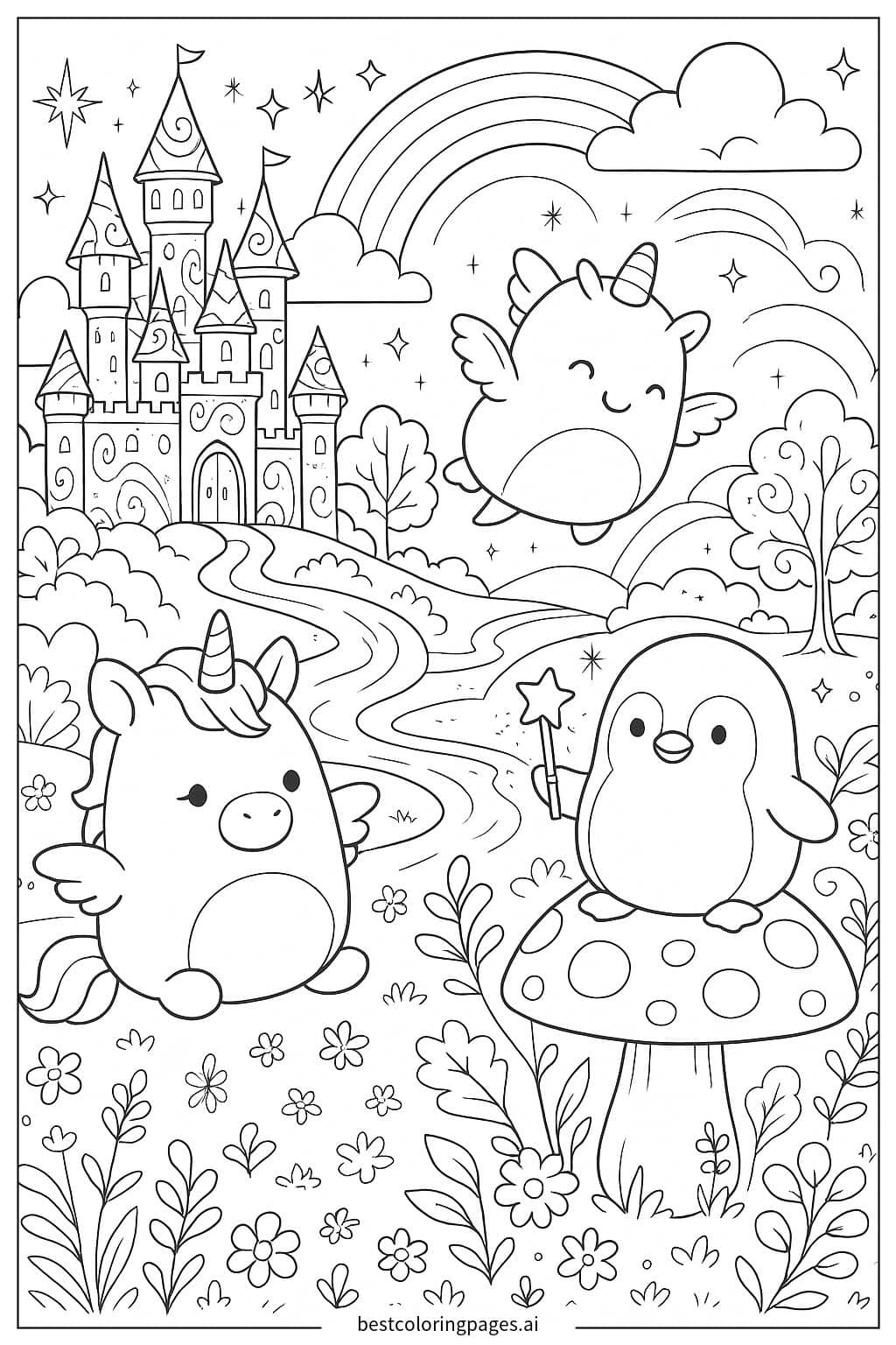 Squishmallows on a Magical Adventure Coloring Page