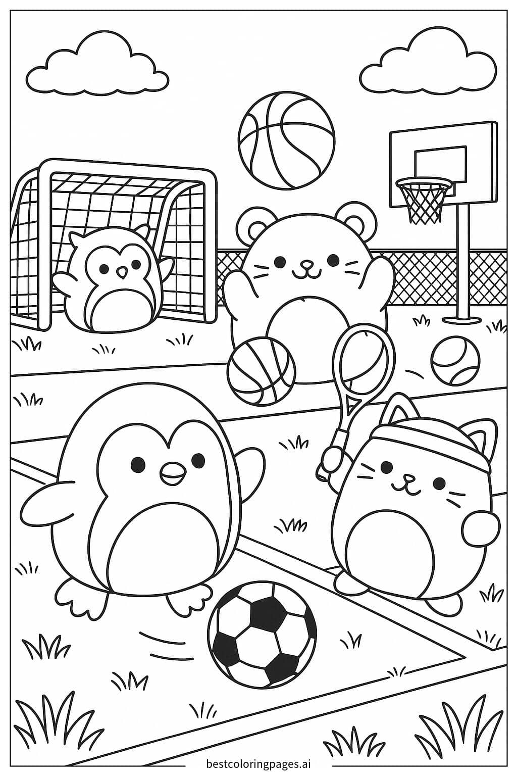 Dibujos de Squishmallows Jugando Deportes para Colorear