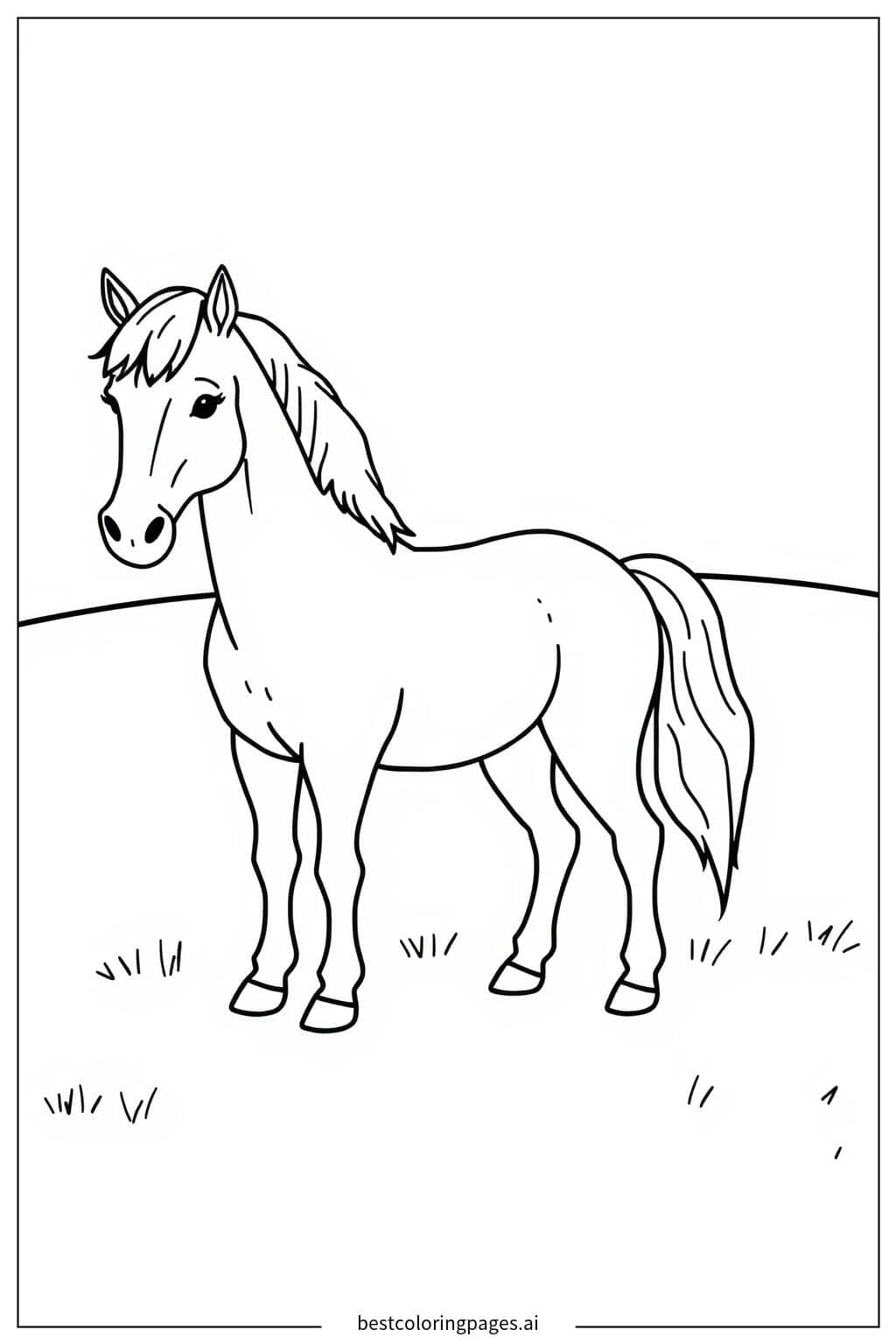 Dibujos de Caballo de pie en un campo para Colorear