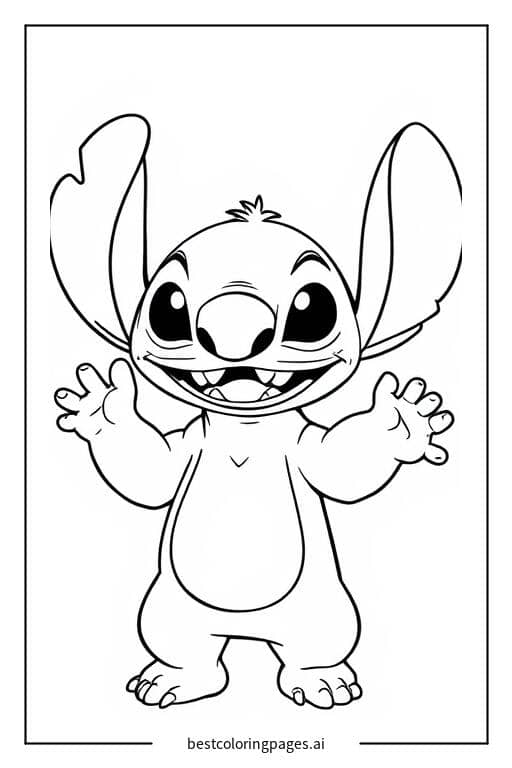 Desenhos de Stitch em Pé Acenando Olá para Colorir
